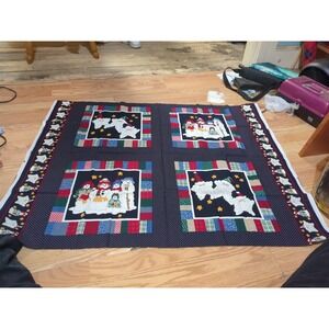 Cranston Christmas Cotton Fabric SANTA STARS SNOWMEN Quilt Block Panel 45" x 36"